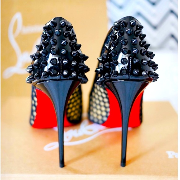 Christian Louboutin Shoes - CHRISTIAN Louboutin Fishnet spikes patent leather pumps. EU 38, 120mm heel.